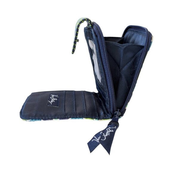 Vera Bradley Wallet "Daisey Daisey" Pattern Navy Blue Green Teal Quilted Fabric - Picture 5 of 7